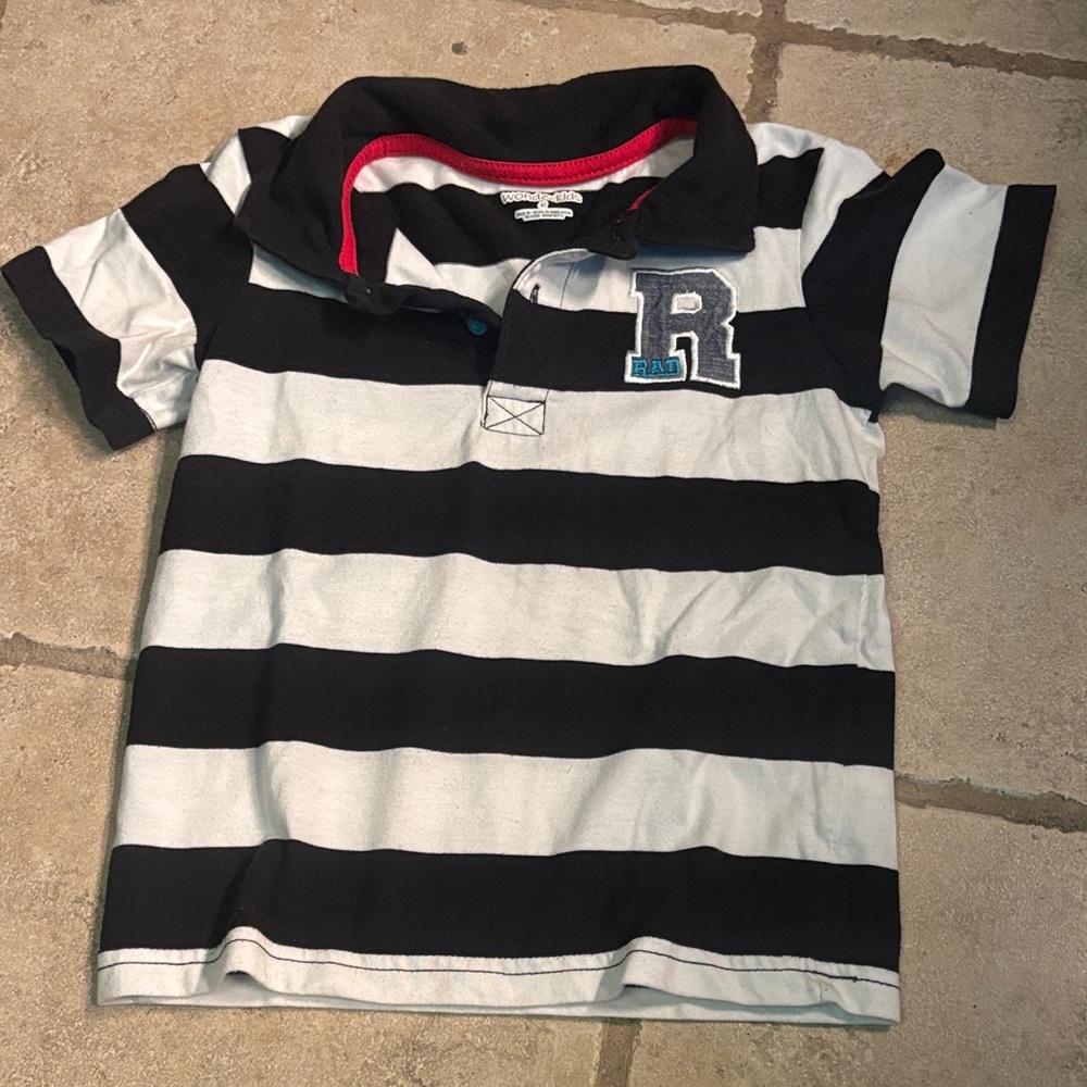 Wonderkids Black and White Striped Polo Shirt